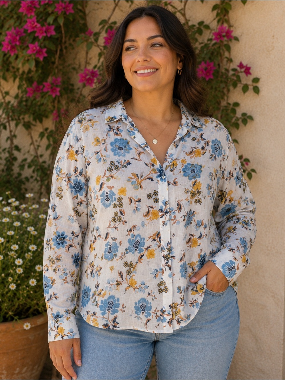 Charter Club size L  Floral 100% linen Button-Down Shirt floral summer print